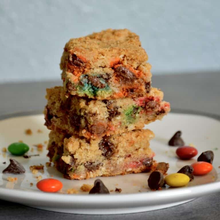 Stacked cookie bars with M&M's