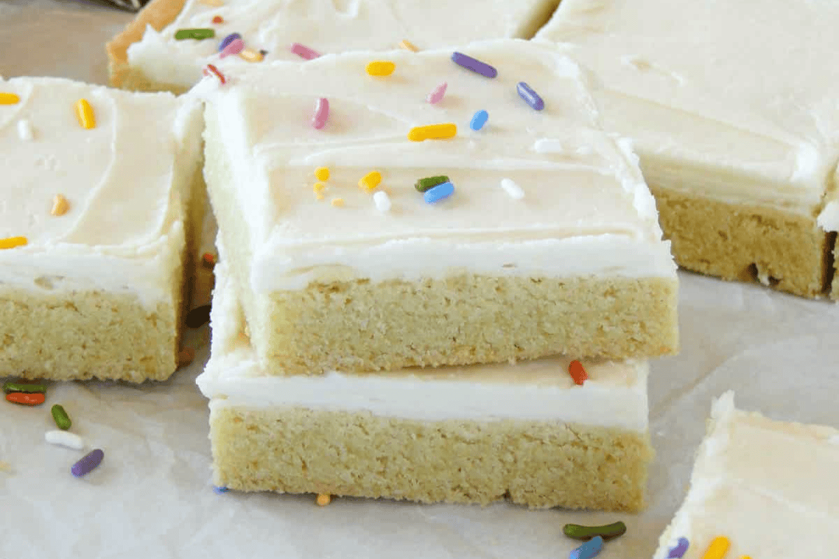 White frosted sugar cookie bars.