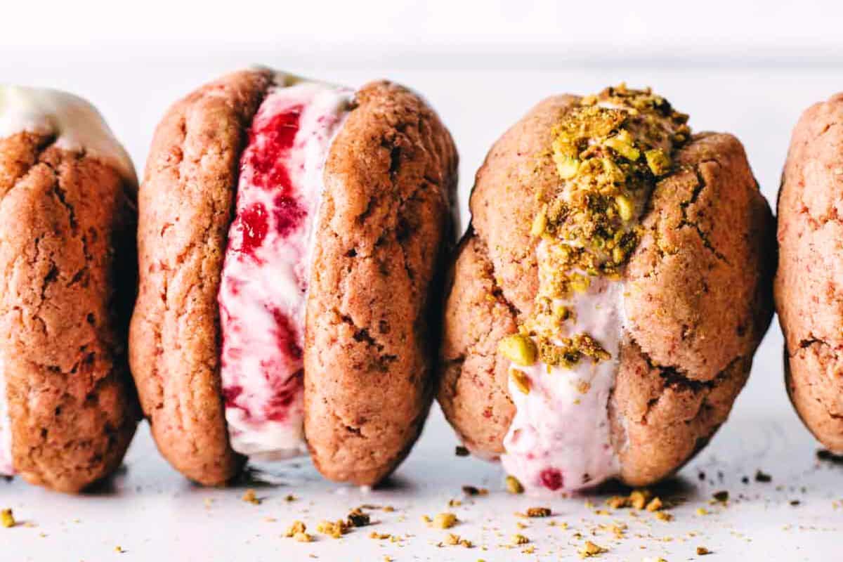 Strawberry ice cream sandwiches.