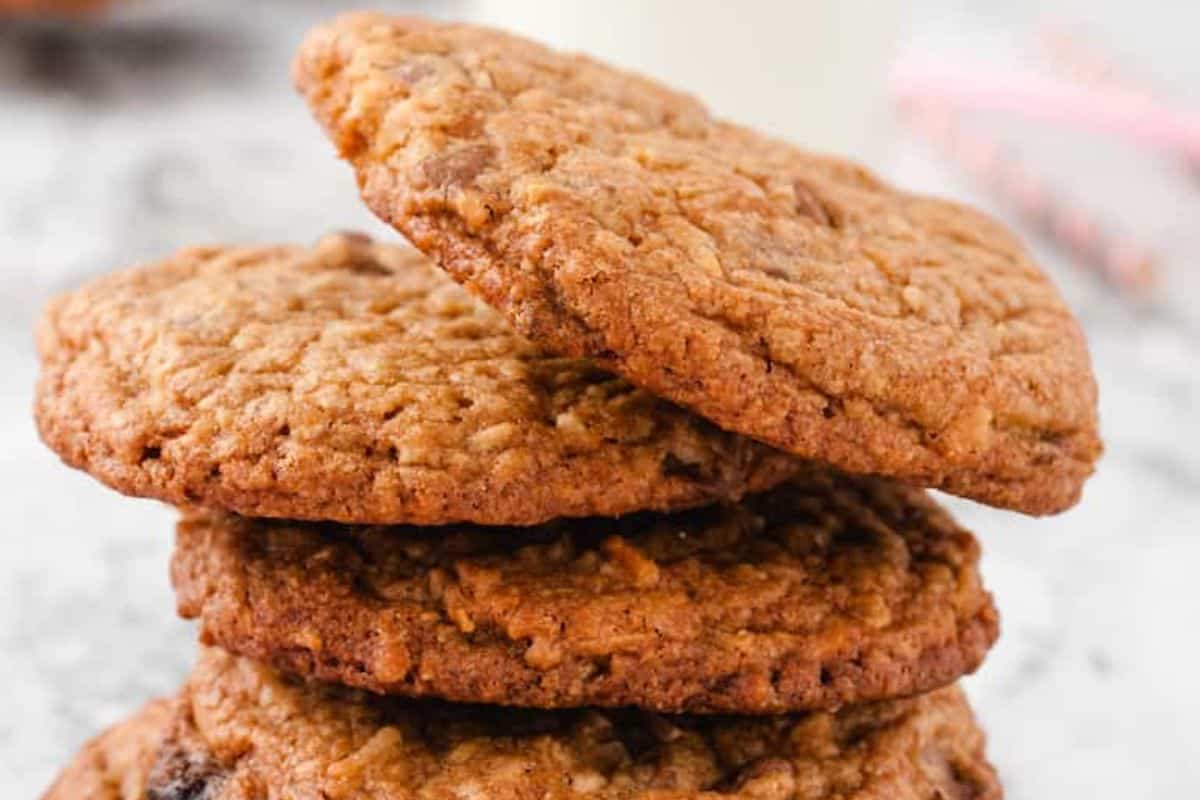 A stack of oatmeal cookies.