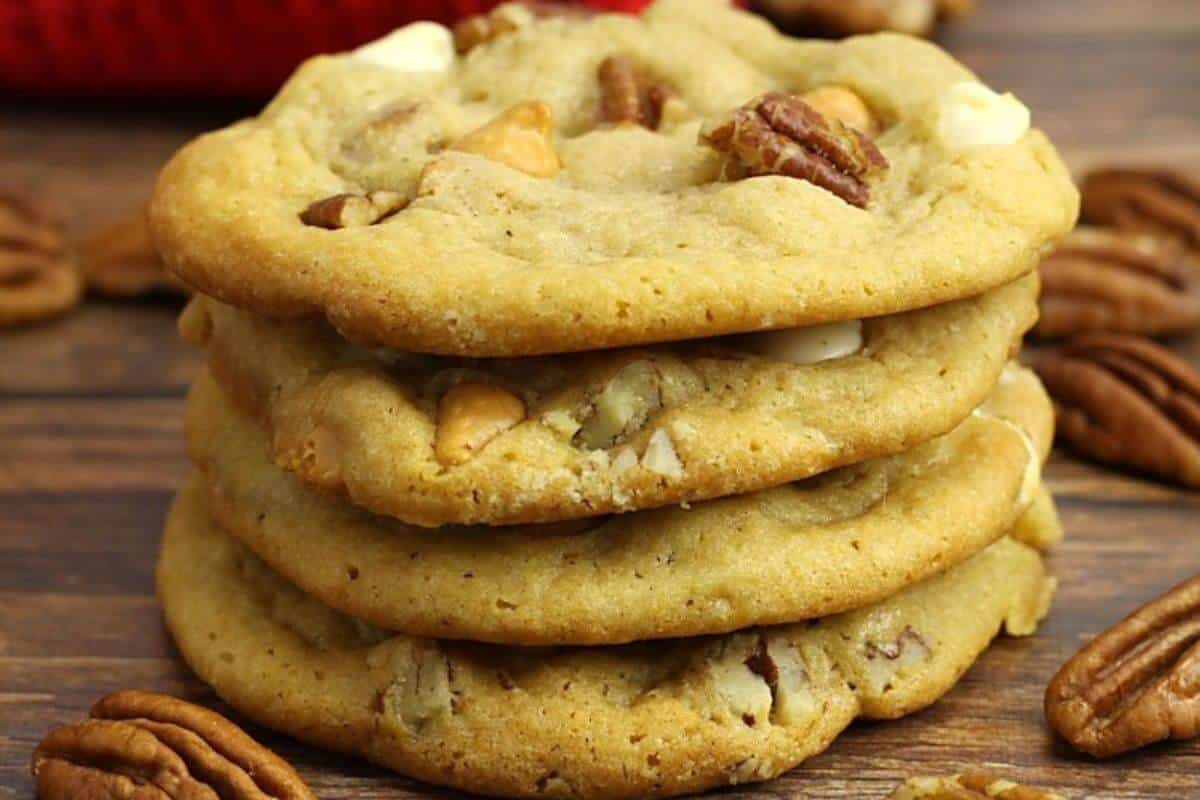 A stack of butter pecan cookies.