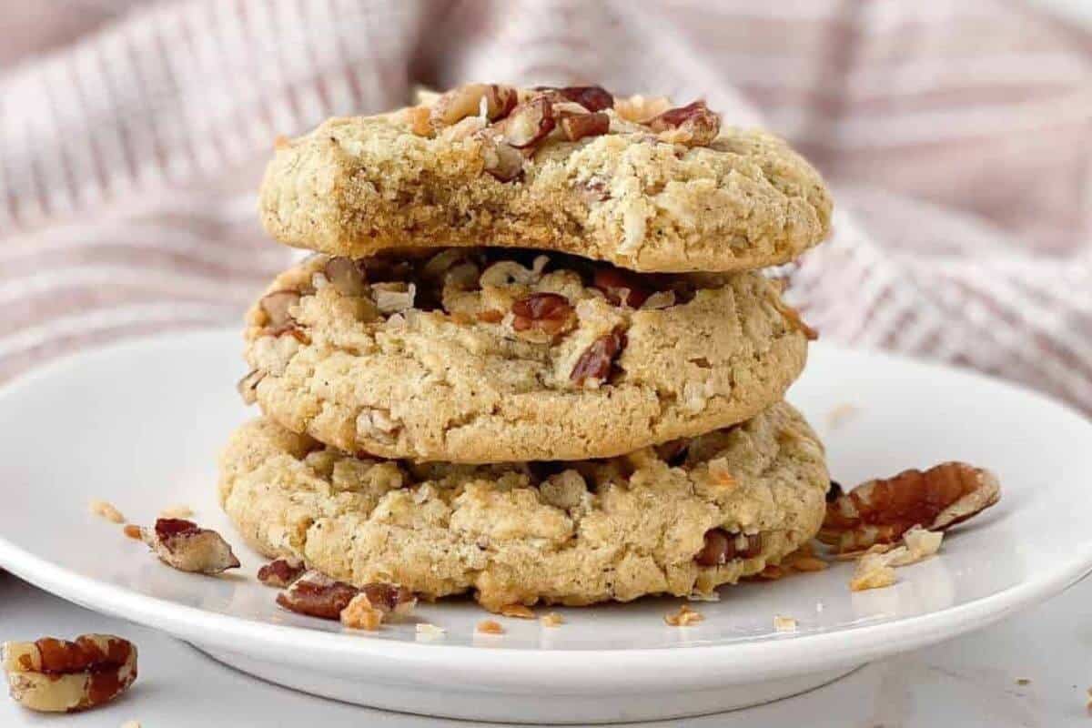 A stack of coconut pecan cookies.