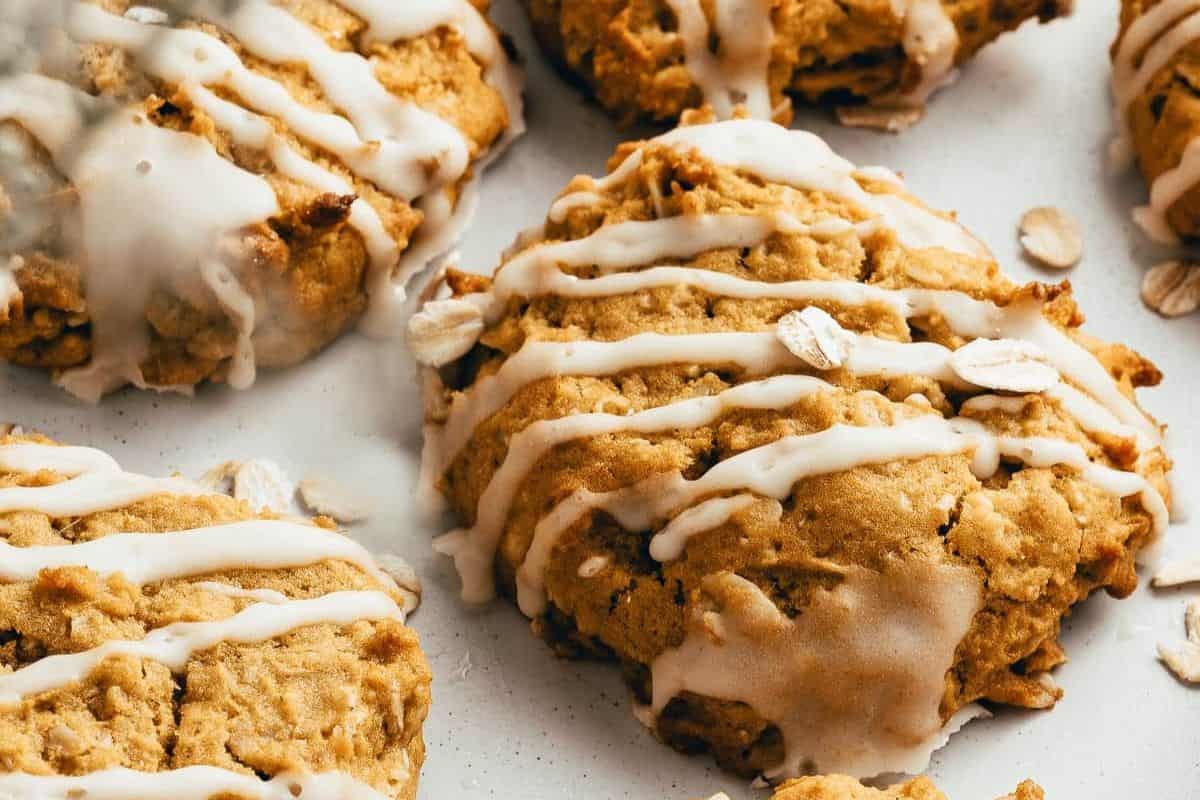 Pumpkin cookies with orange glaze.