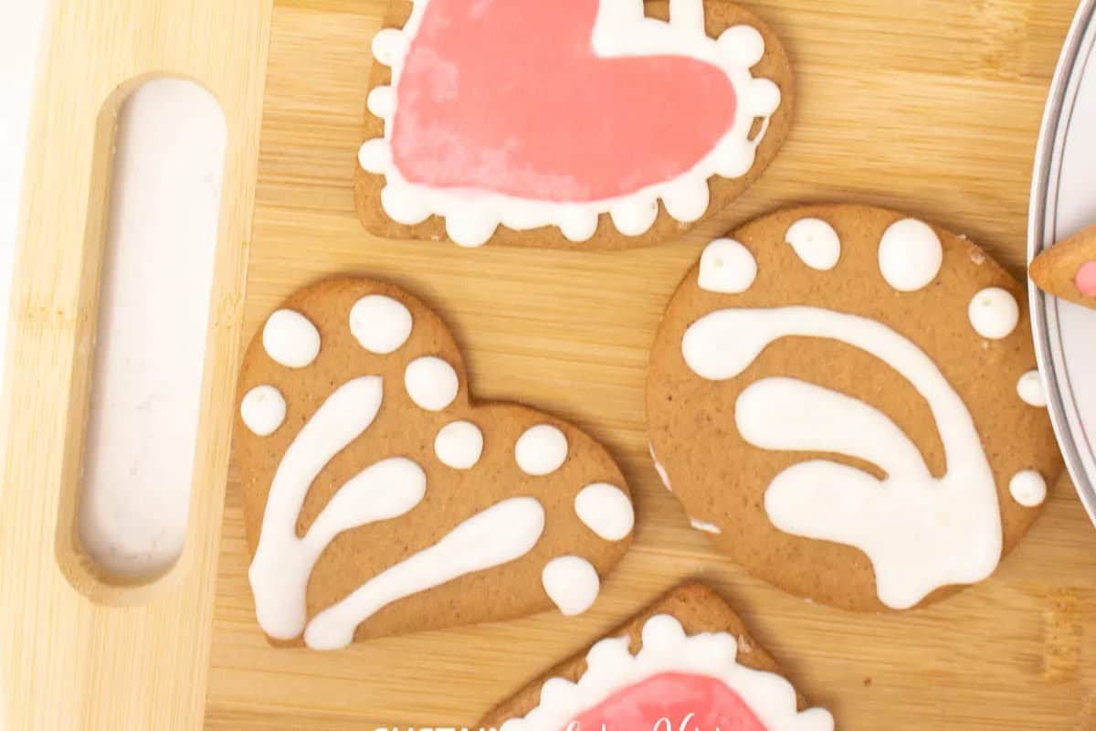 Heart shaped cookies with icing.