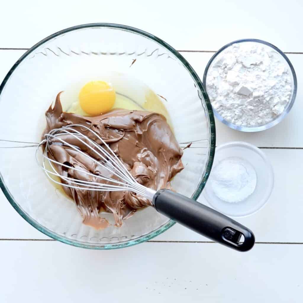 Making cookie dough with chocolate hazelnut spread