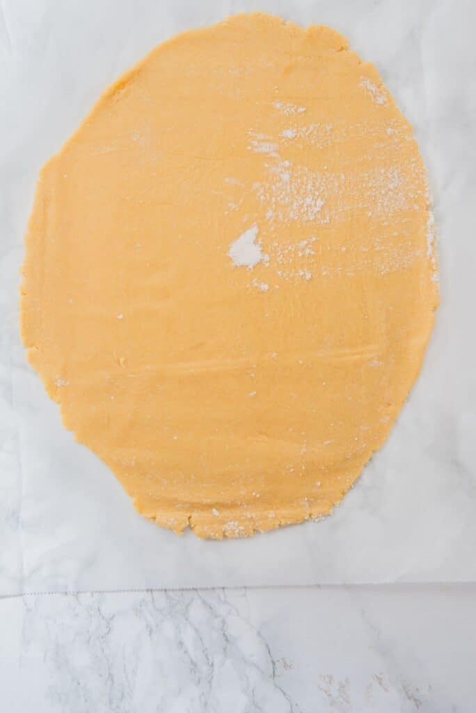 Easter Cookies dough rolled into a 0.6 cm sheet