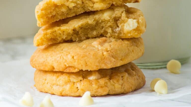 White Chocolate Chip Cookies stacked